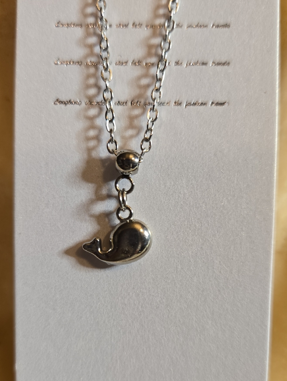 Silver Mini Puffed Whale Charm Necklace - Stainless Steel